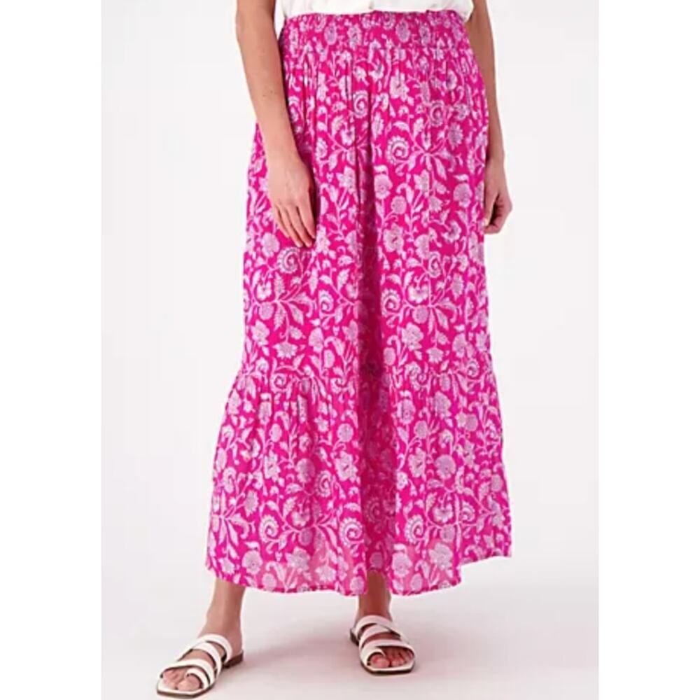 NEW Destination 365 QVC Pull-on Skirt Sz M 100% Cotton Boho Pink Floral